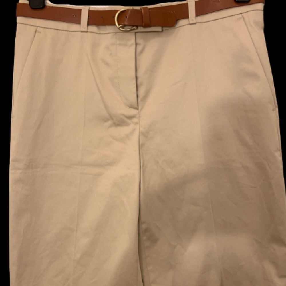 Hugo Boss Beige Tan Cotton Shorts with Brown Leather Belt Size 4